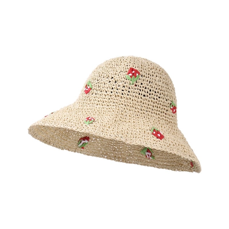 Women's Cartoon Style Strawberry Wide Eaves Straw Hat