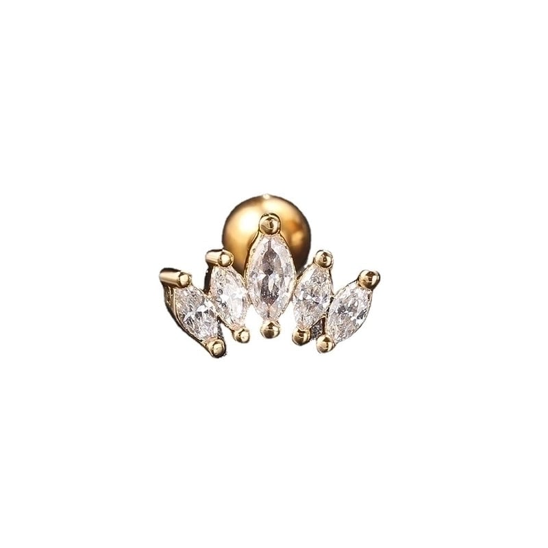 1 Piece Minimalist Leaf Inlay Copper Zircon Ear Studs