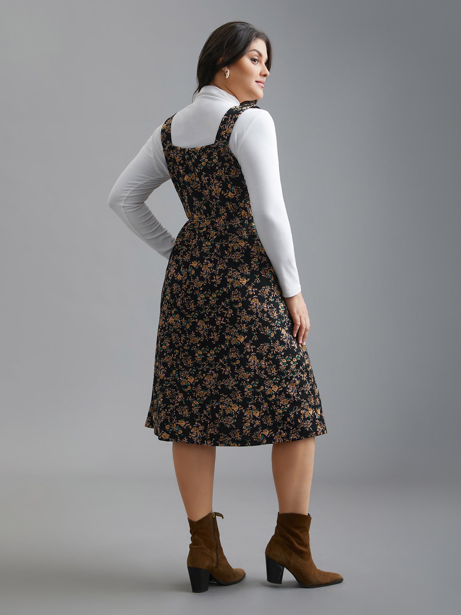 Ditsy Floral Adjustable Straps Drawstring Dress