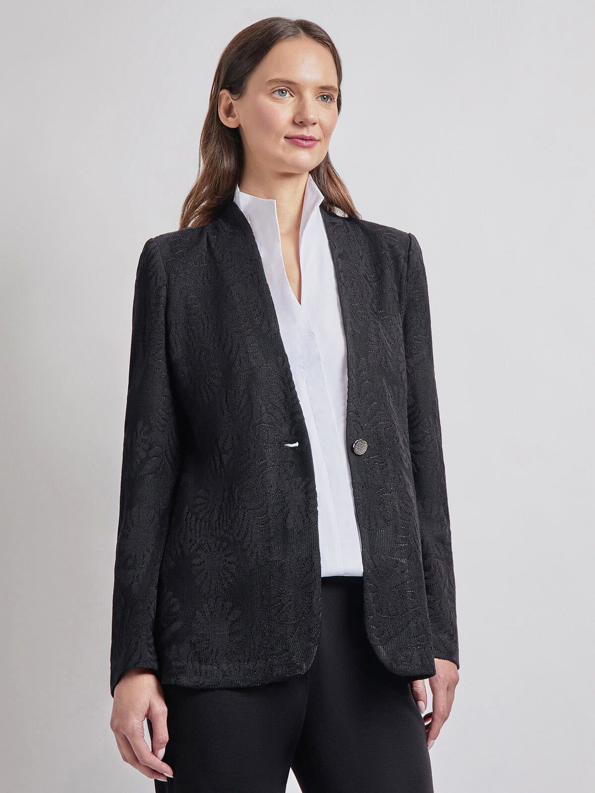 Tailored Fit One-Button Jacquard Knit Jacket