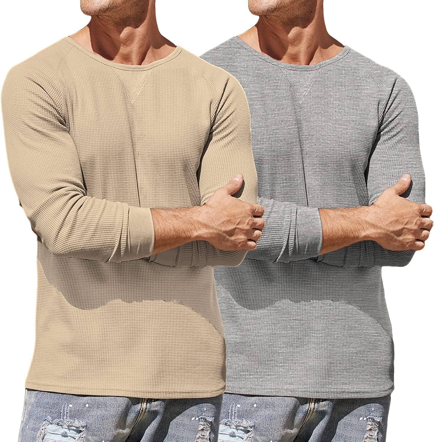 2 Pack Waffle Long Sleeve Cotton T-Shirt (US Only)