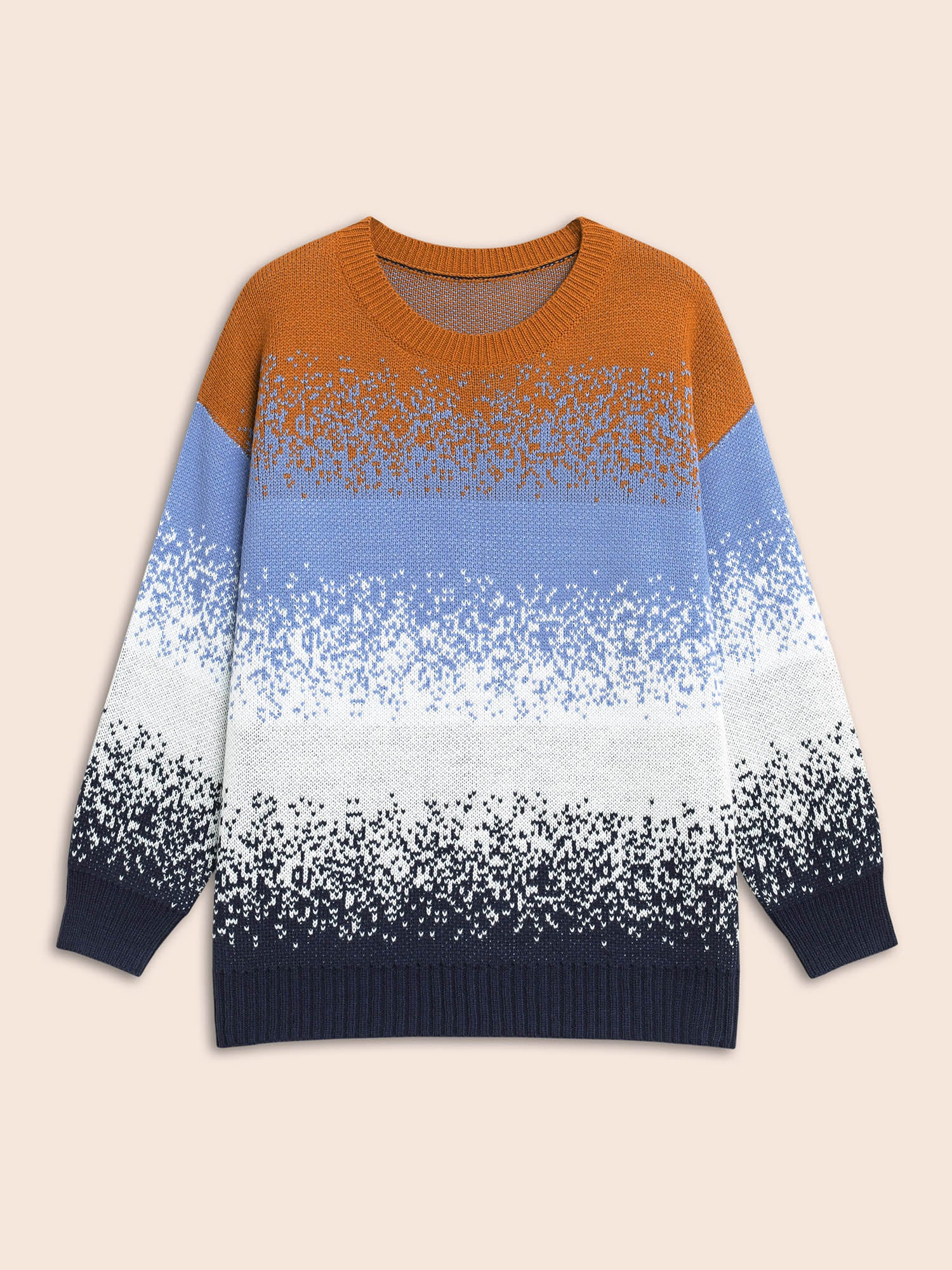 Gradient Dyeing Contrast Drop Shoulder Pullover