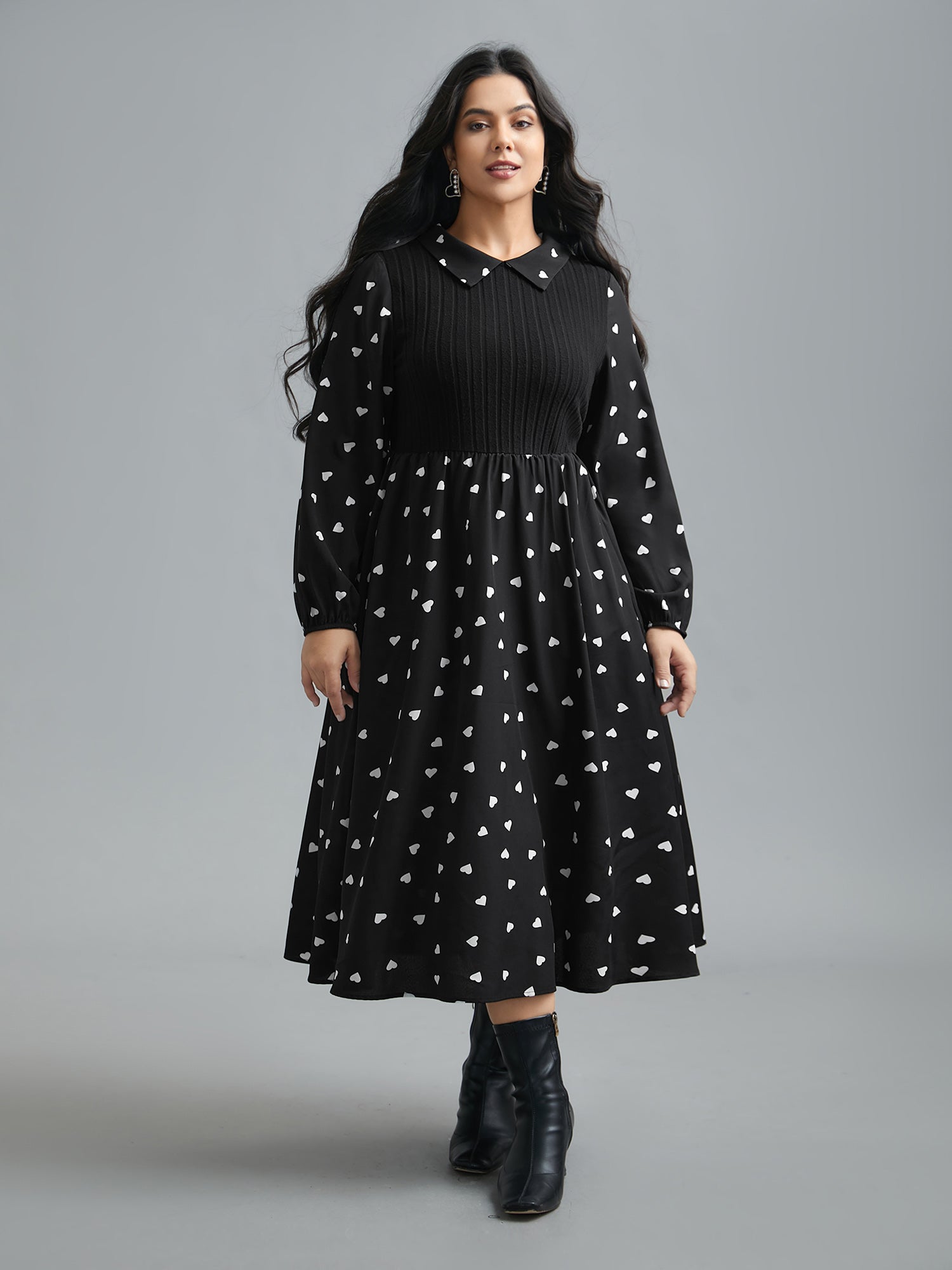 Peter Pan Collar Heart Print Patchwork Dress