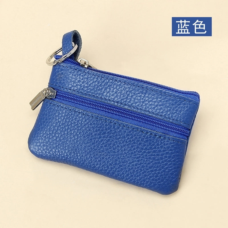 Women'S Solid Color Leather Coffee Royal Blue Apricot Zipper Wallets