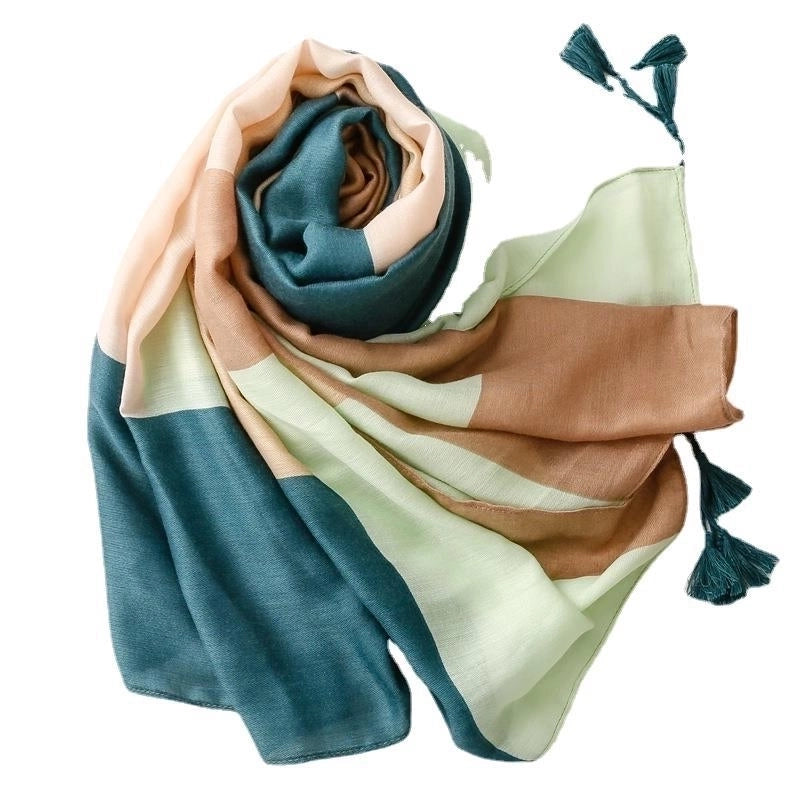 Women's Fashion Color Block Polyester Silk Scarves