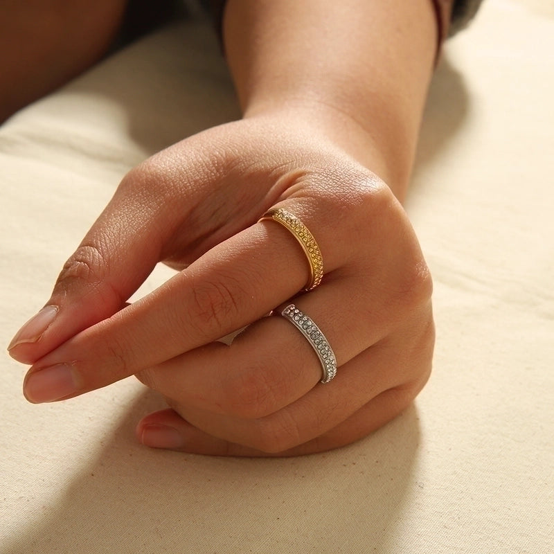 304 Stainless Steel 18K Gold Plated Minimalist Classic Style Plating Inlay Solid Color Zircon Rings