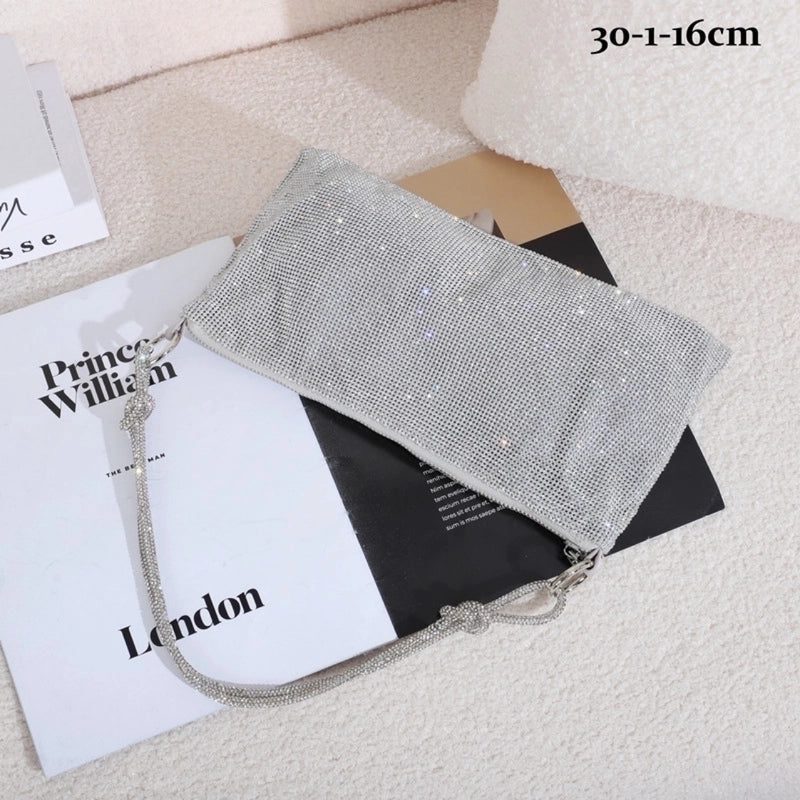 Silver Black Gold Pu Leather Solid Color Rhinestone Evening Bags