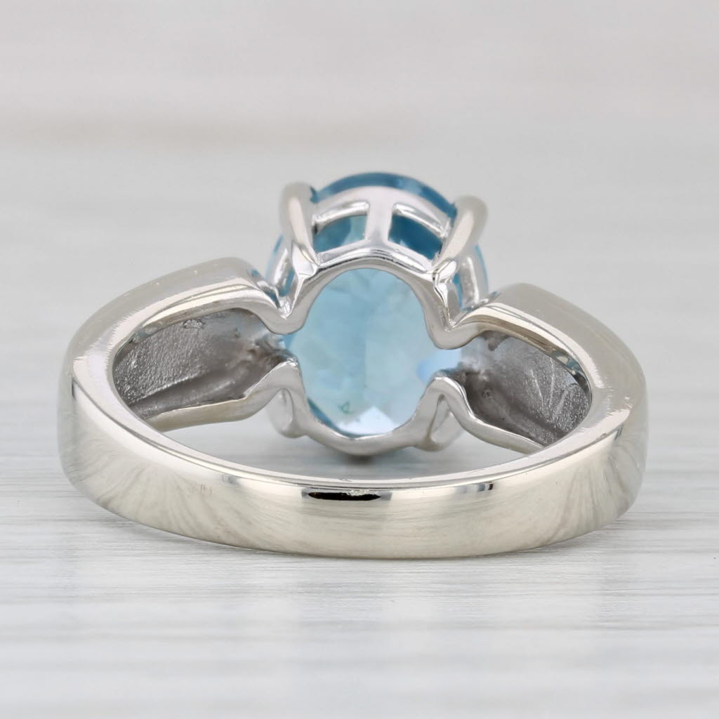 3.10ct Oval Blue Topaz Enamel Ring 10k White Gold Size 6