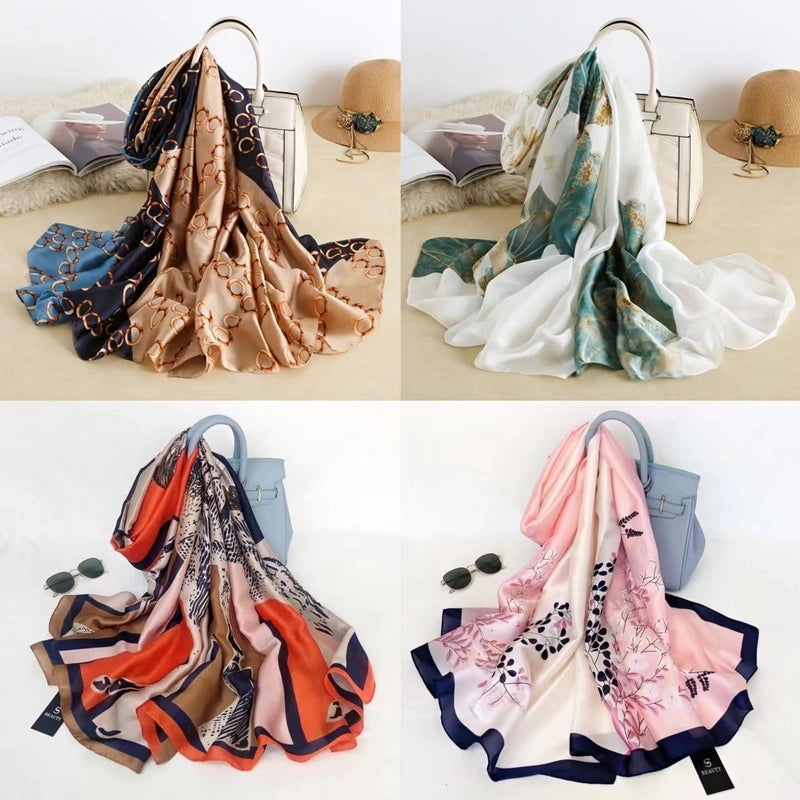 Women's Classic Style Flower Satin Printing Scarf