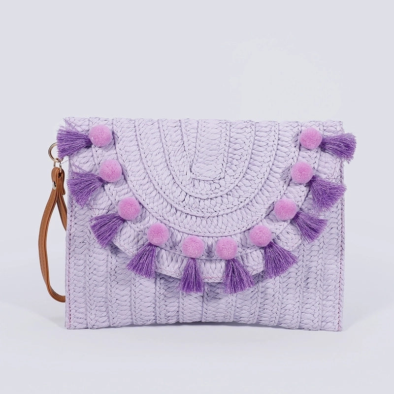 Women's Straw Solid Color Streetwear Square Magnetic Buckle Crossbody Bag