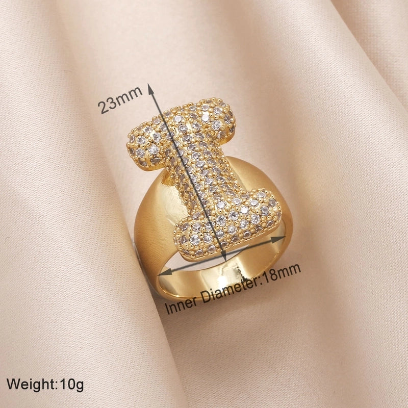 Copper 18K Gold Plated Modern Style Minimalist Plating Inlay Letter Zircon Open Rings