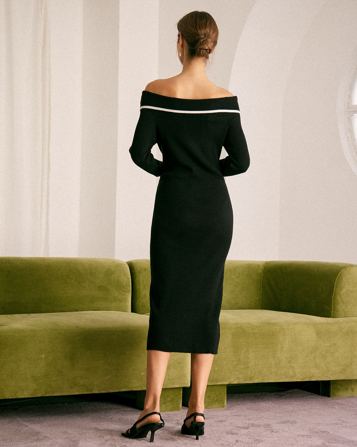 The Black Off The Shoulder Contrast Midi Dress