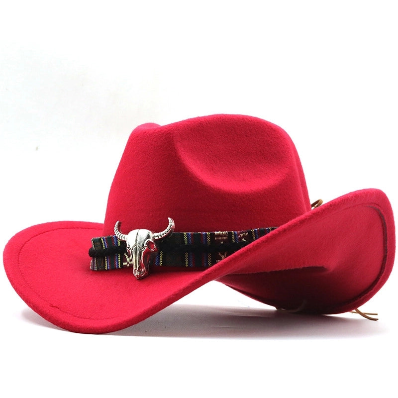 Cowboy Hat Horn Woolen Jazz Hat Men And Women Ethnic Style Felt Hat Large Brim Hat