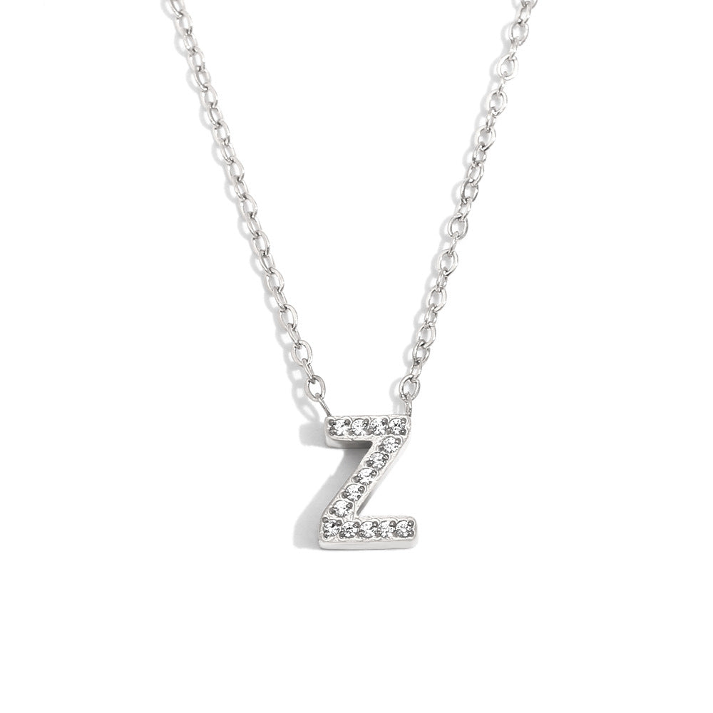 Fashionable And Simple 26 English Letter Pendant Stainless Steel Plated 18K Gold Diamond Small Letter Necklace For Women