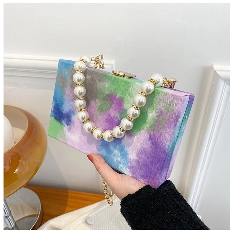 Women's Small Pu Leather Color Block Streetwear Lock Clasp Box Bag