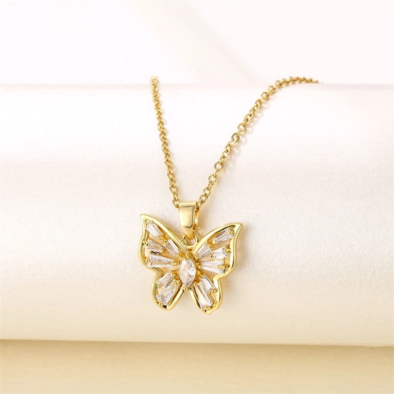 Minimalist Heart Shape Key Stainless Steel Titanium Steel Plating Inlay Zircon 18k Gold Plated Gold Plated Pendant Necklace