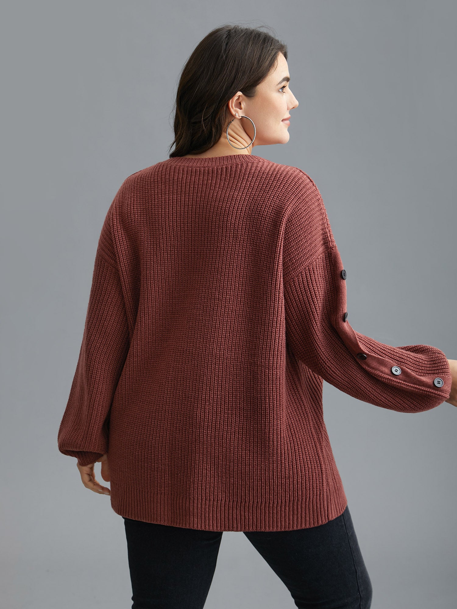 Textured Drop Shoulder Button Detailing Pullover