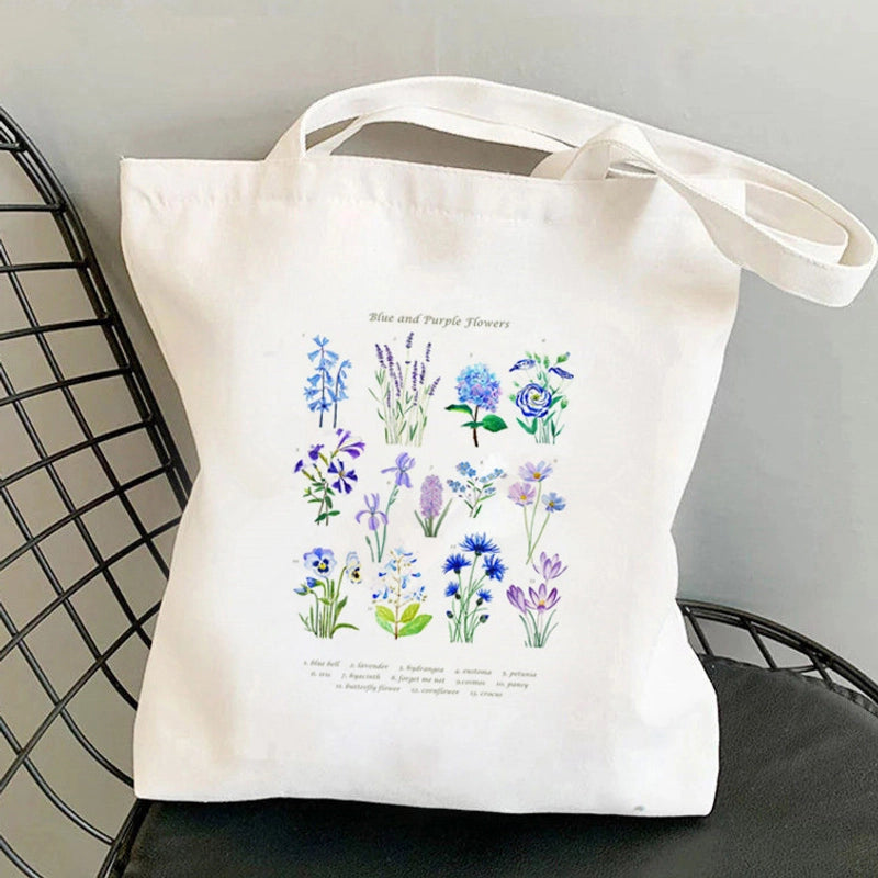 Women's Medium Canvas Flower Basic Classic Style Square Open Canvas Bag