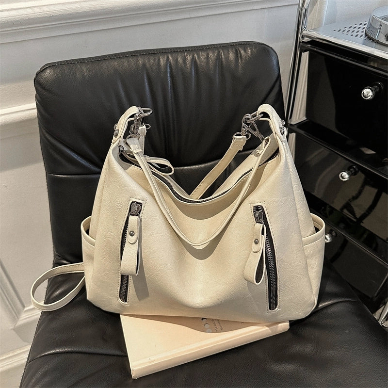 Women's Pu Leather Solid Color Streetwear Square Zipper Shoulder Bag Crossbody Bag