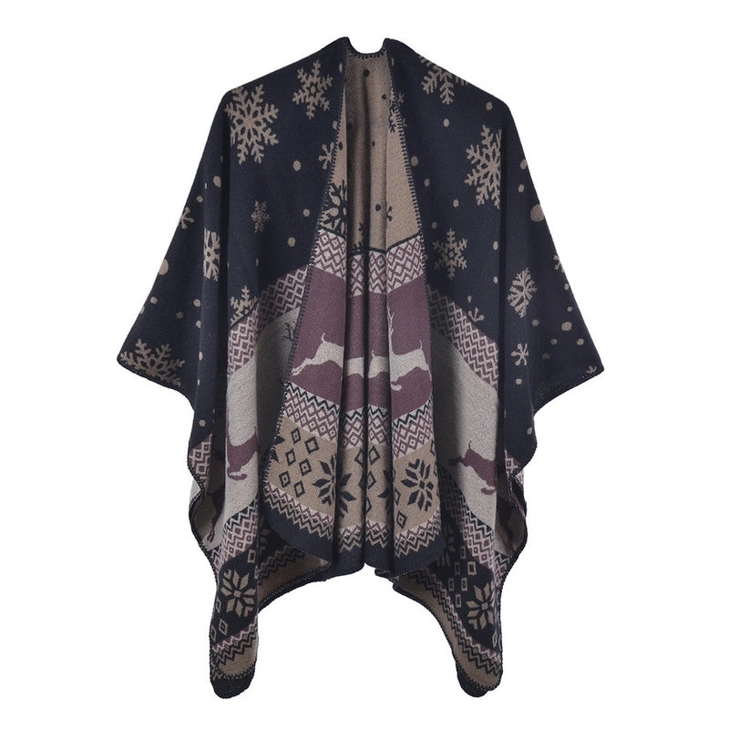 Women's Streetwear Snowflake Deer Imitation Cashmere Shawl