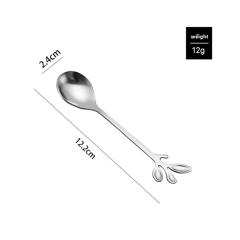 Stainless Steel Creative Leaf Spoon Fork Coffee Spoon Dessert Spoon Gold-plated Fruit Fork Honey Mixing Spoon Ice Cream Spoon