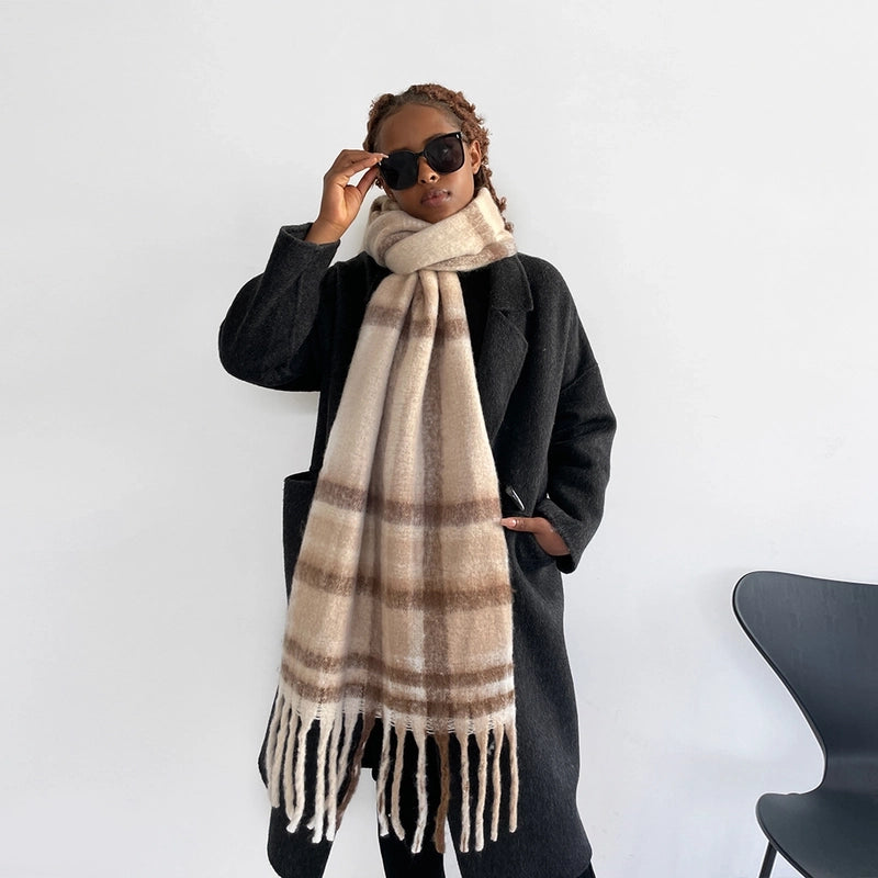 Unisex Casual Lattice Imitation Cashmere Tassel Scarf
