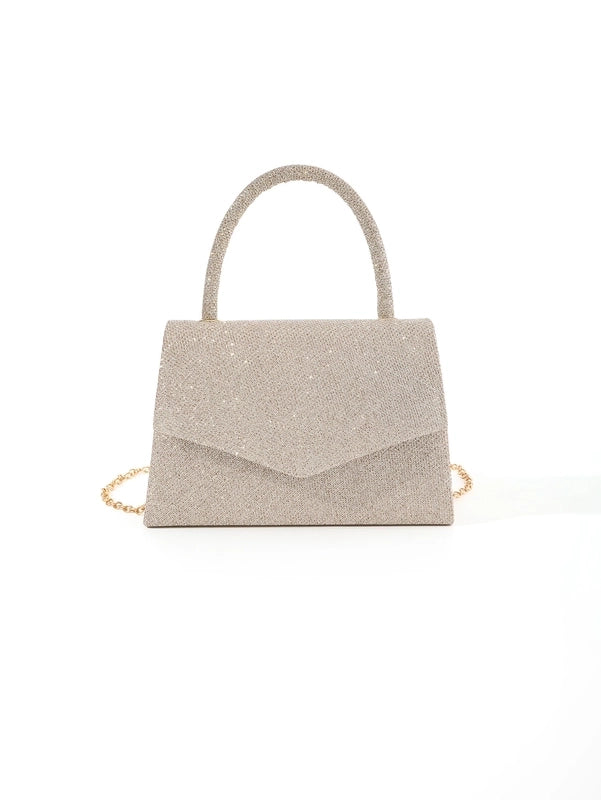 Champagne Silver Polyester Solid Color Square Evening Bags