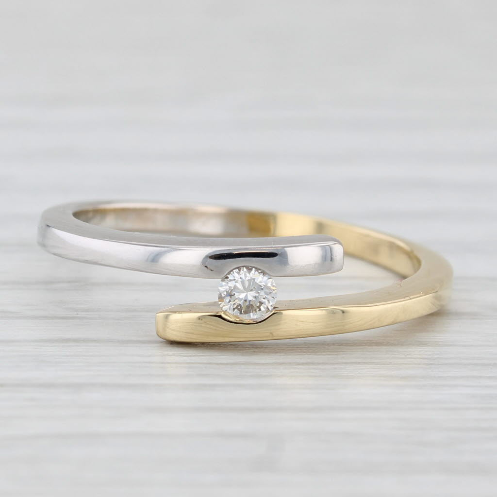 0.10ct Diamond Solitaire Bypass Ring 18k Yellow White Gold Size 7.75