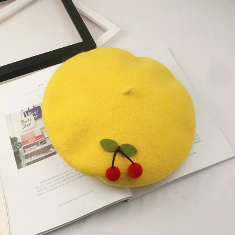 2 Pieces Women's Elegant Pastoral Cherry Eaveless Beret Hat