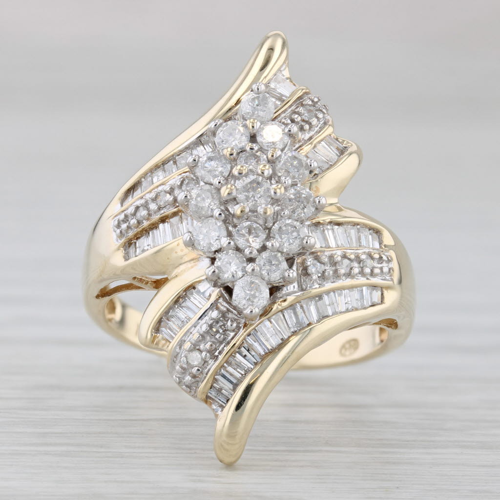 1.08ctw Diamond Cluster Bypass Ring 10k Yellow Gold Size 7.25 Cocktail