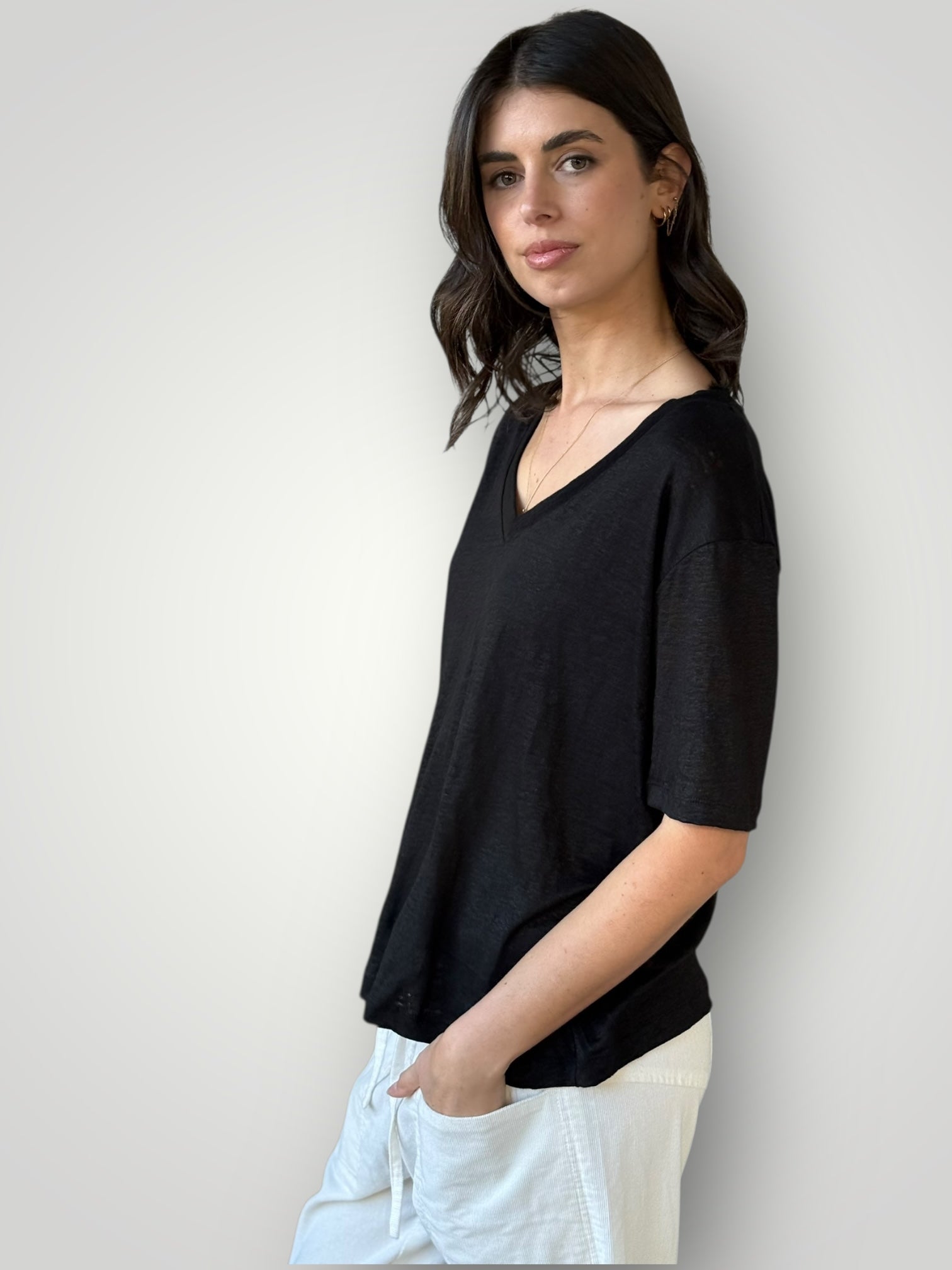renee linen knit tee - black