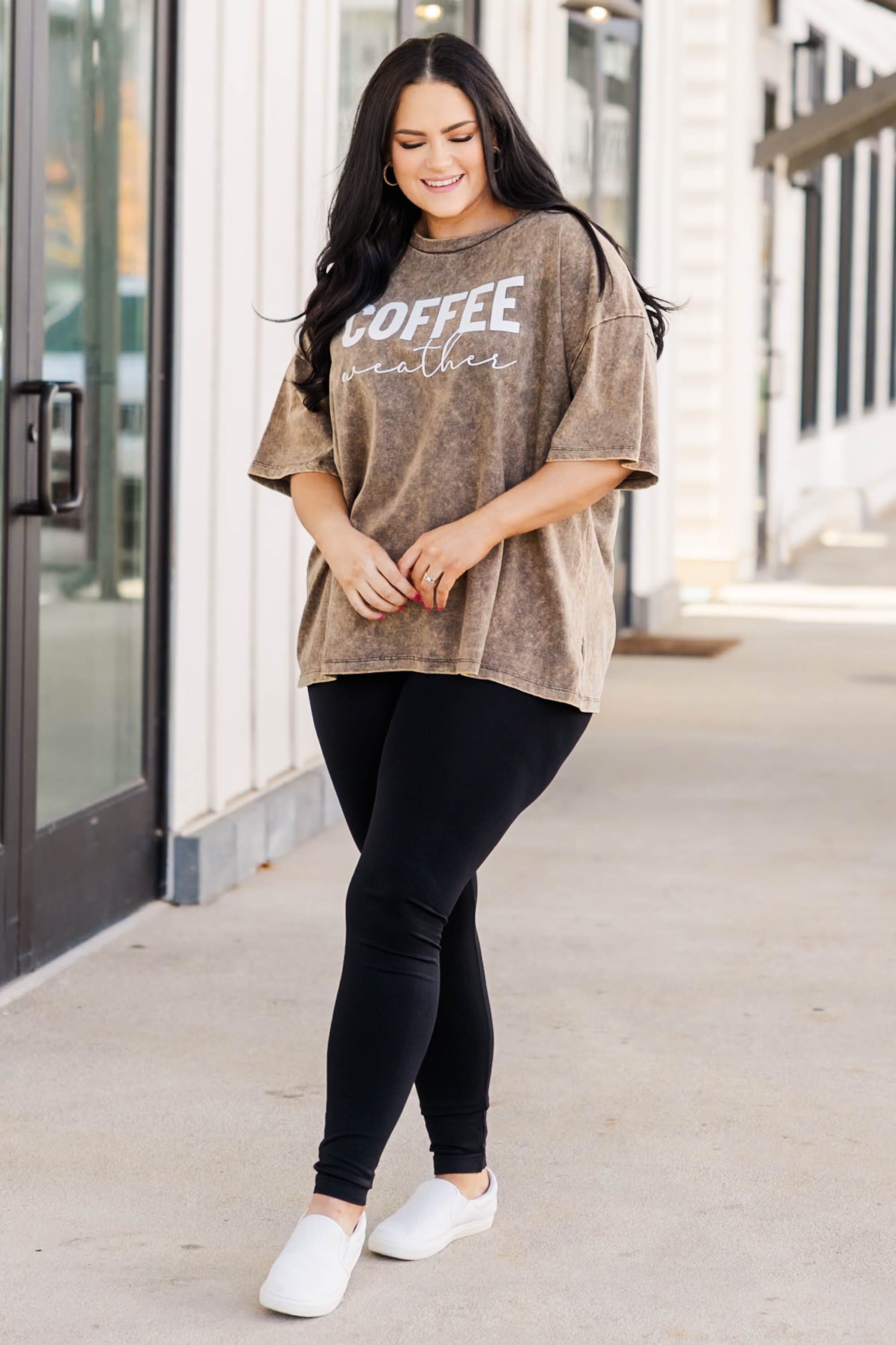 Coffee Weather Acid Wash Boyfriend Tee. Rust Brown