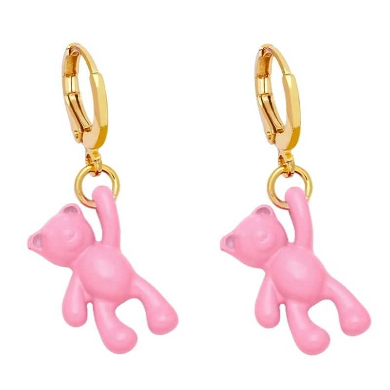 Bear Earrings Female Personality Retro Candy Color Copper Earrings