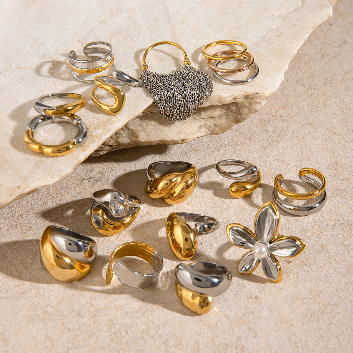 Stripe Geometric Stainless Steel Electroplating Rings