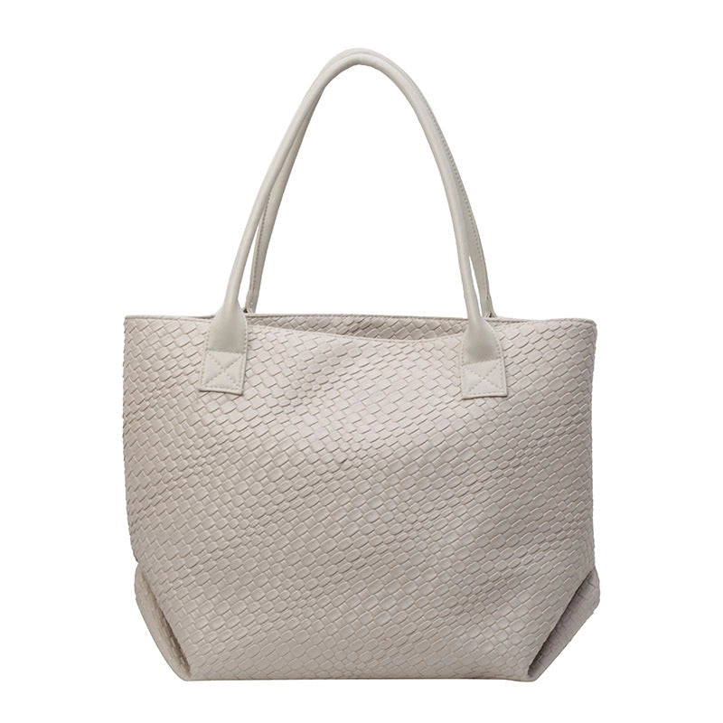 Large Capacity Commuter Tote Bag Fashionable Niche Embossed Textural Shoulder Bag Work Simple Hand Underarm Bag