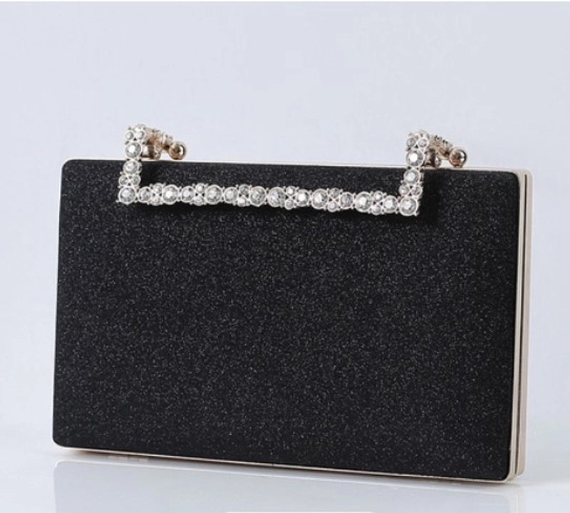 Red Dark Blue Black Pu Leather Solid Color Rhinestone Square Evening Bags