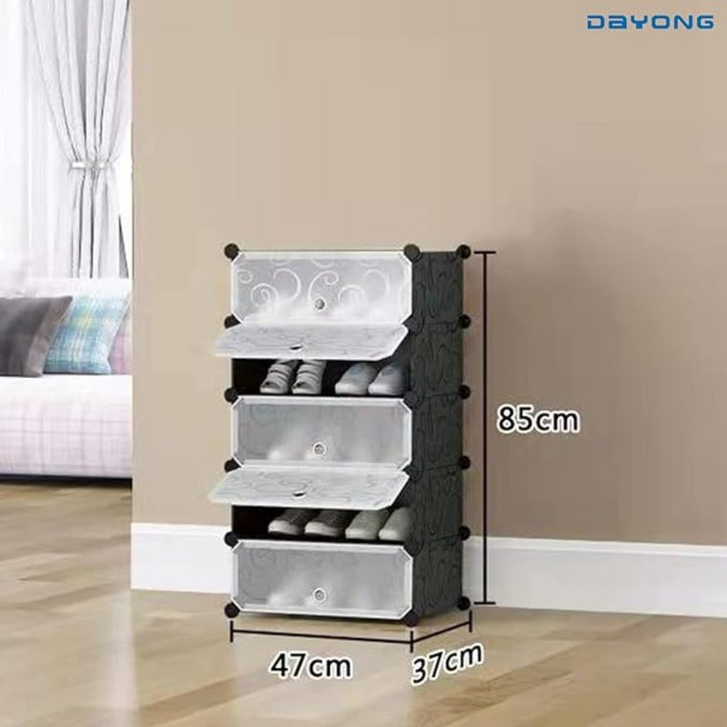 5 Layer DIY Shoe Storage Rack. Dustproof Shoes Cabinet with Doors