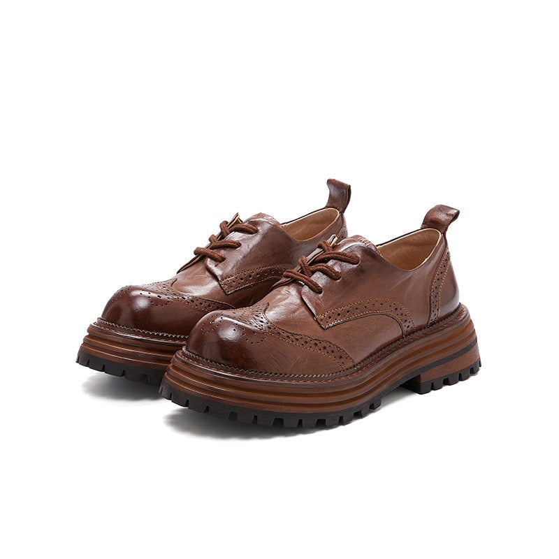 Handmade Leather Chunky Wingtip Full Brogue Oxfords for Women in Brown/Black