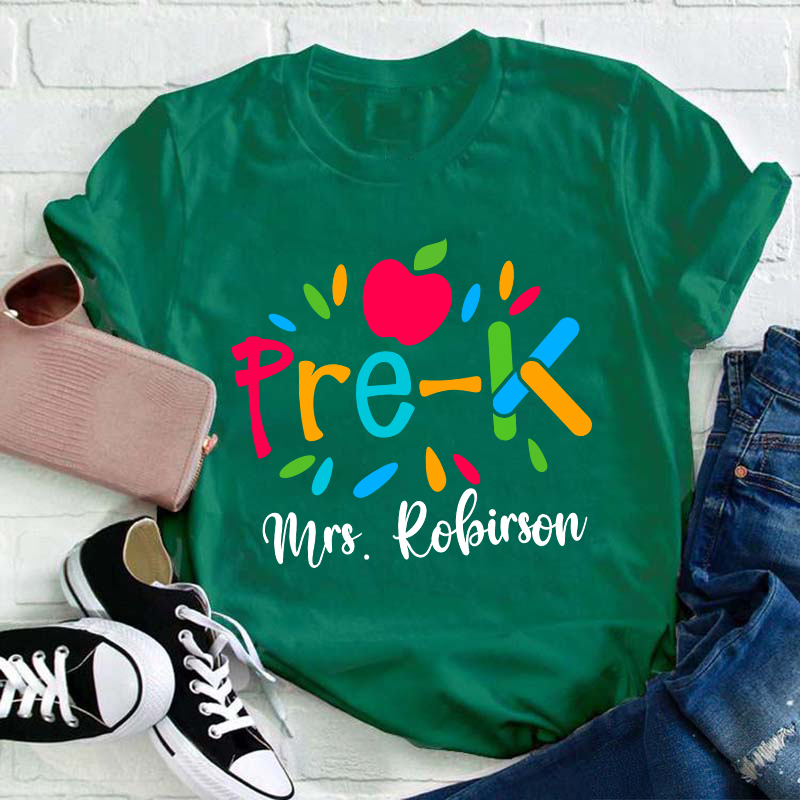 Personalized Grade And Name Apple Teacher T-Shirt