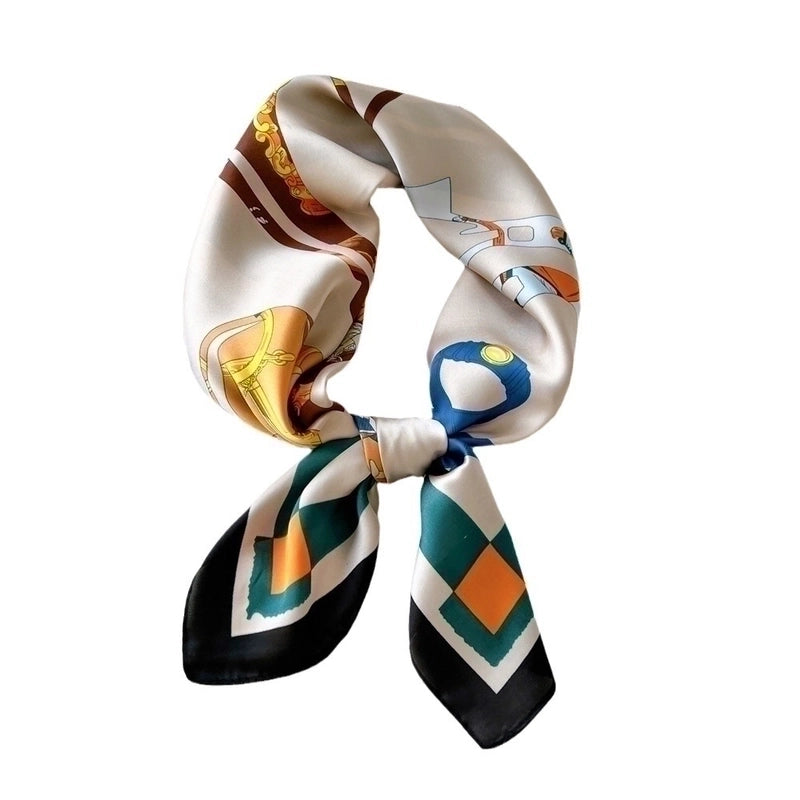 Women's Minimalist Color Block Satin Printing Silk Scarf