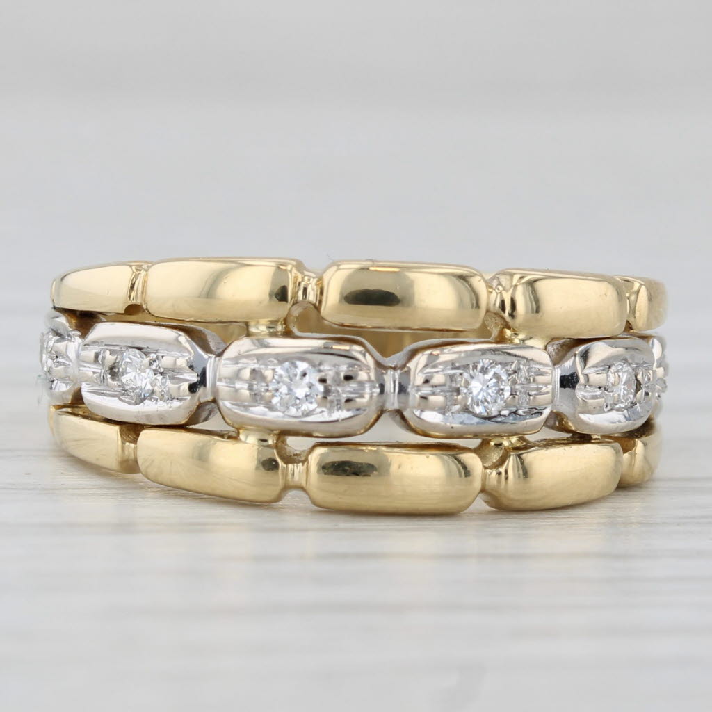 0.12ctw Diamond 2-Toned Band 18k Yellow White Gold Size 7.25 Bamboo Pattern Ring