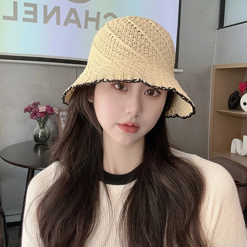 Women's Pastoral Color Block Flat Eaves Straw Hat