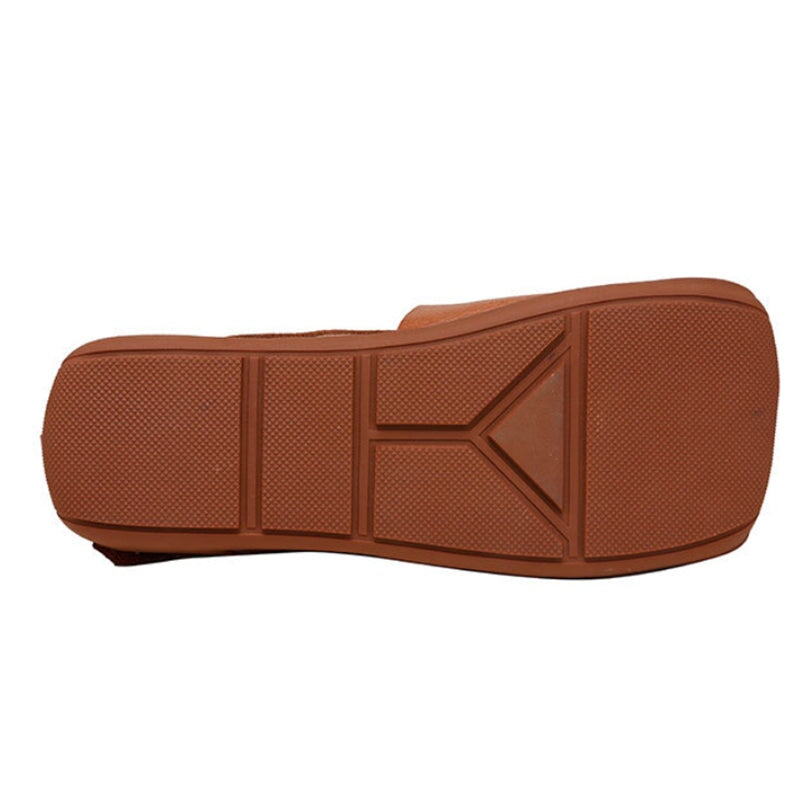 Leather Sandals Square Toe Touch-strap in Brown/Beige/Black