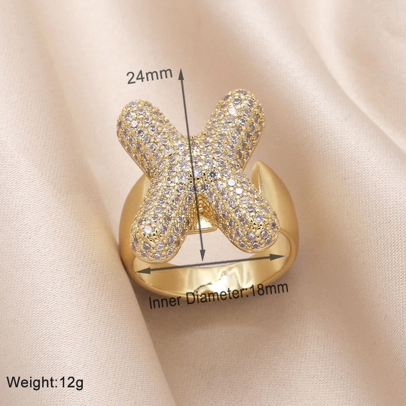 Copper 18K Gold Plated Modern Style Minimalist Plating Inlay Letter Zircon Open Rings