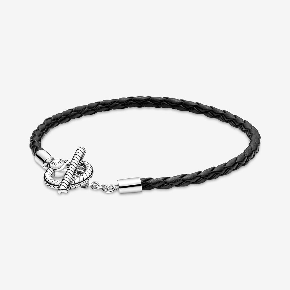 Braided Leather T-Bar Pandora Bracelets