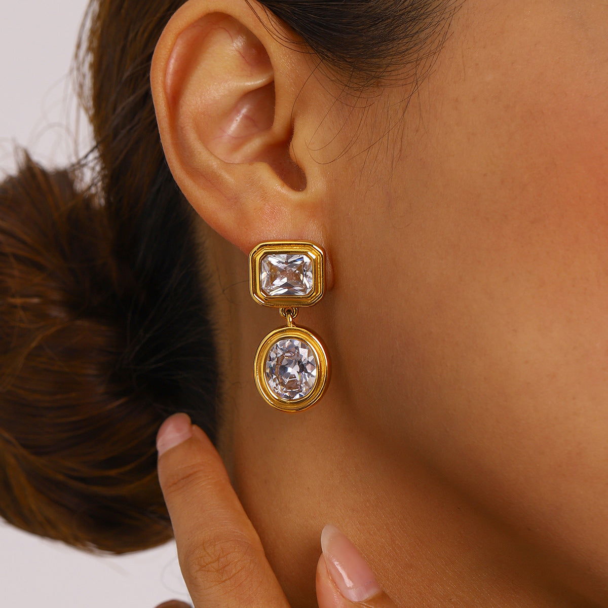 Stainless Steel White Zircon Earrings Titanium Steel Earrings