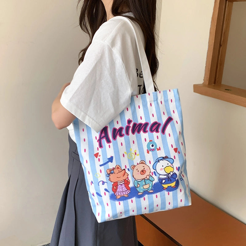 Women's Medium Canvas Cartoon Cute Square Zipper Shoulder Bag