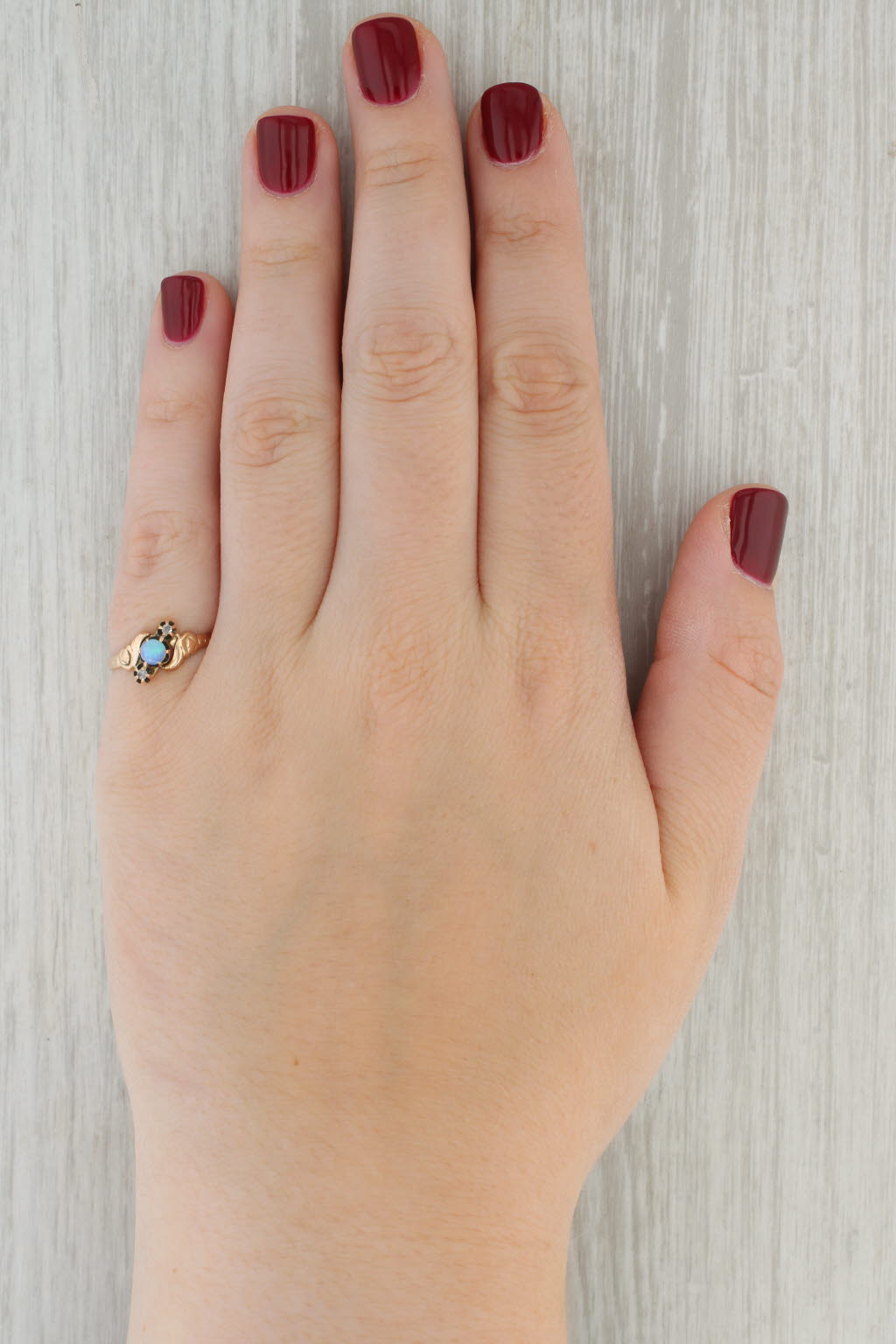 Antique Diamond Opal Bypass Ring 10K Yellow Gold Size 6.5