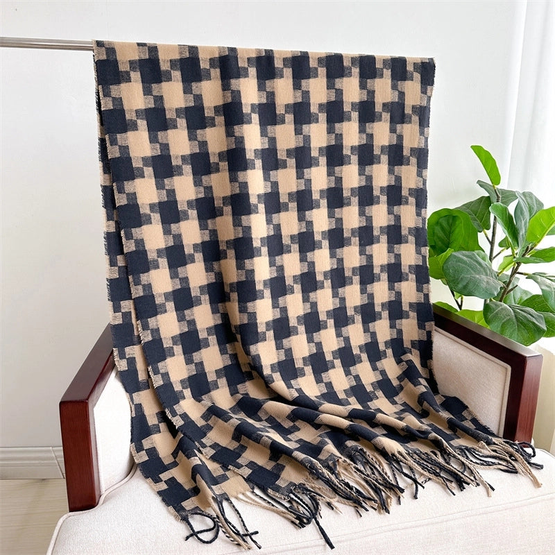 Women's Elegant Basic Lady Plaid Imitation Cashmere Polyester Scarf