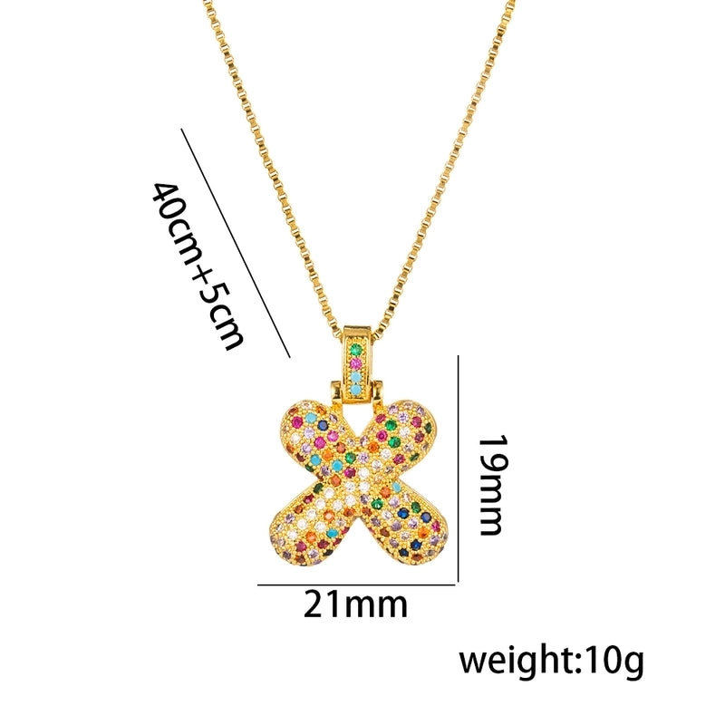 Titanium Steel 18K Gold Plated Minimalist Inlay Letter Zircon Pendant Necklace